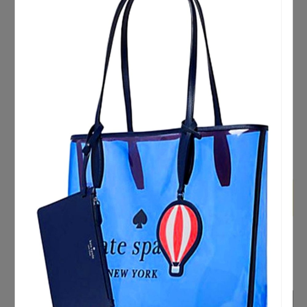 Kate Spade Blue Transparent Vinyl Tote and Accessories
